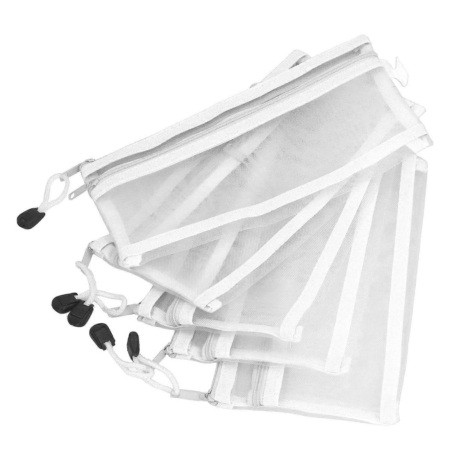 10PCS Double Layer Mesh Bags Waterproof Nylon File Pouch for A6 Paper Stationery Puzzle Storage Bag with Zipper White