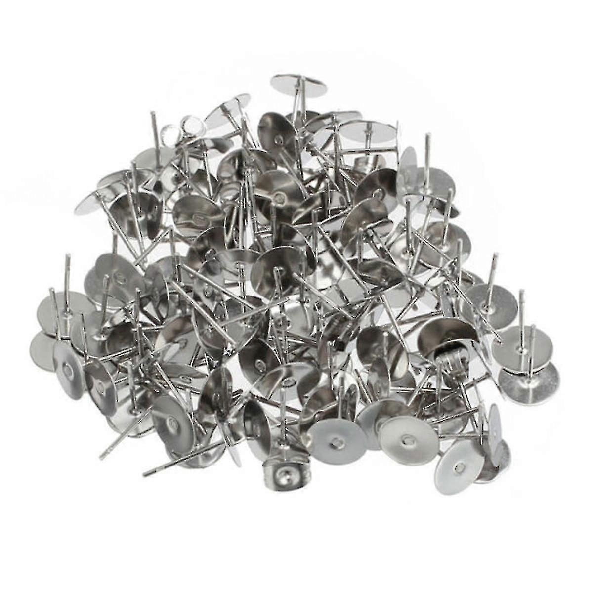 200pcs Earring Stud Posts 4mm Pads Nut Backs Sil Surgical Steel Diy