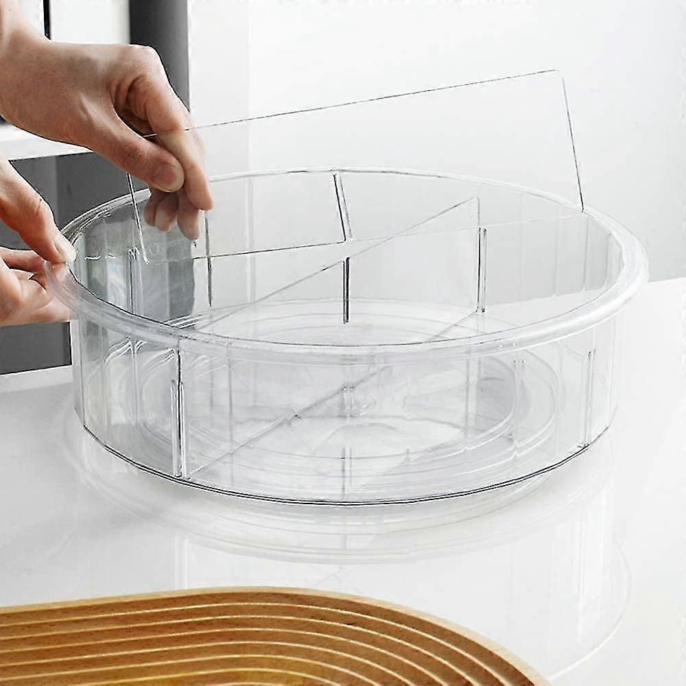 Lazy Turnable Cabinet Organizer, 360 Rotating Clear Plastic Spice Rack With Dividers, Spinning Cosmetic Makeup Organizers For Countertop Table Pantry