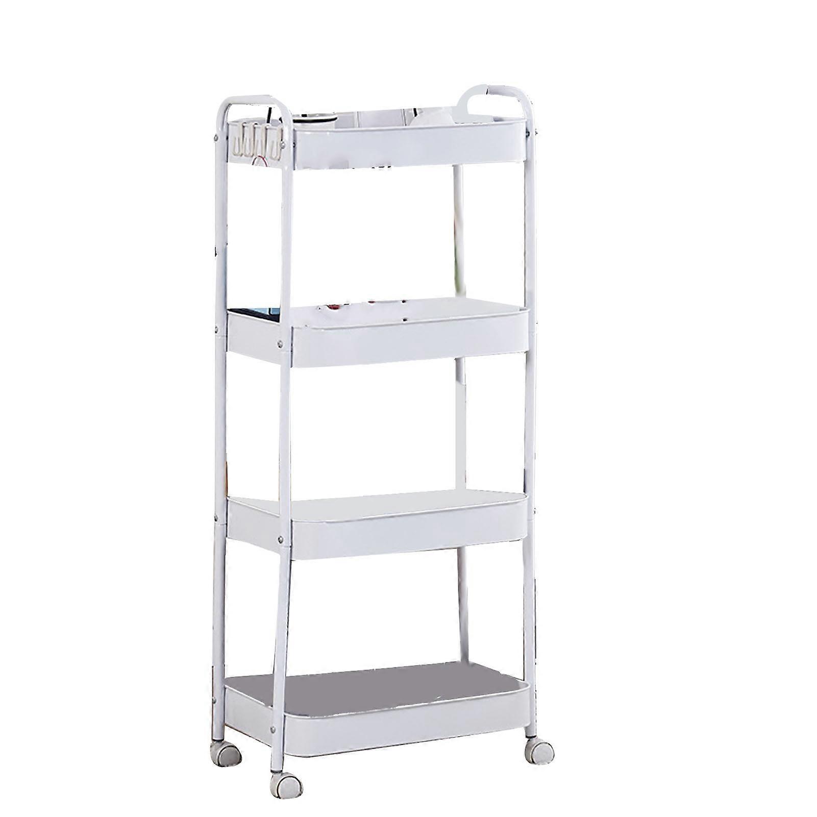 3 Tier Utility Rolling Cart with Caster Wheels Movable Multifunctional Storage Cart for Kitchen Bathroom White 4 Layers
