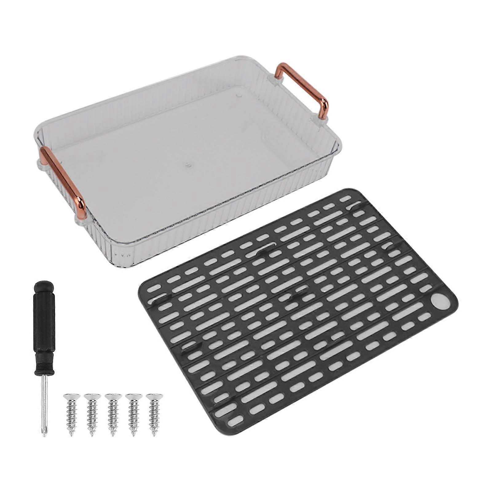 Tea Tray Rectangular Double Layer Drainage Rack Tea Serving Tray for Parties Coffee Table Kitchen Small Size Grey