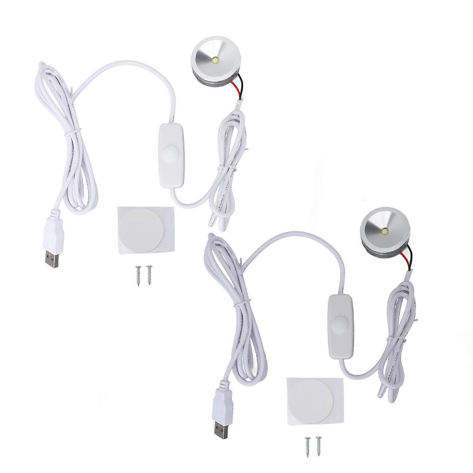 2 Pack 5V USB Dimmable Mini LED Spotlights, Continuously Adjustable Brightness, with 2m Cable, for Shop Windows, Natural Light