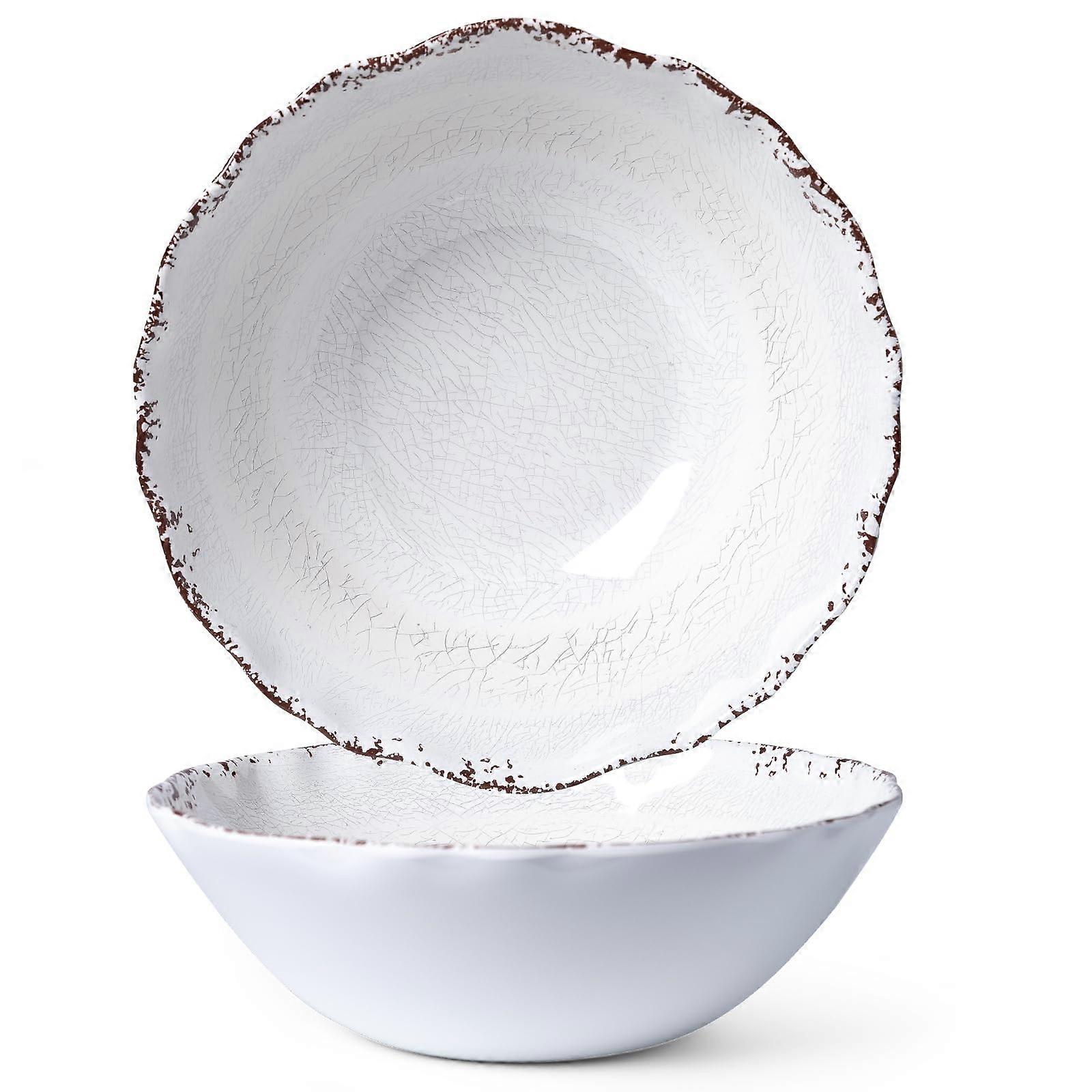 2 Piece Rustic White Melamine Serving Bowls Set, Unbreakable Lightweight Dinnerware for Entertaining and Everyday Use