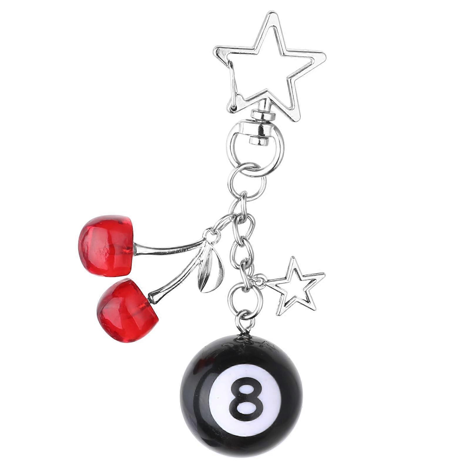8 Ball Keychain Resin Pool Ball 0.98 Inch Diameter Red Cherry Star Design, Lucky Resin Pool Ball Keychain For Men