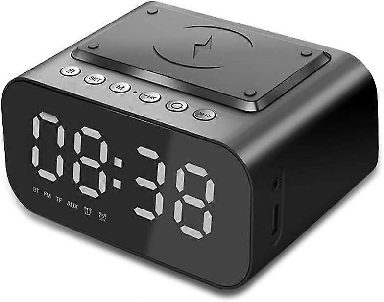 Wireless Charger Alarm Clock Bluetooth Speaker LED Smart Digital Clock Table Electronic Desktop Clocks Fm Radio USB Fast Charger