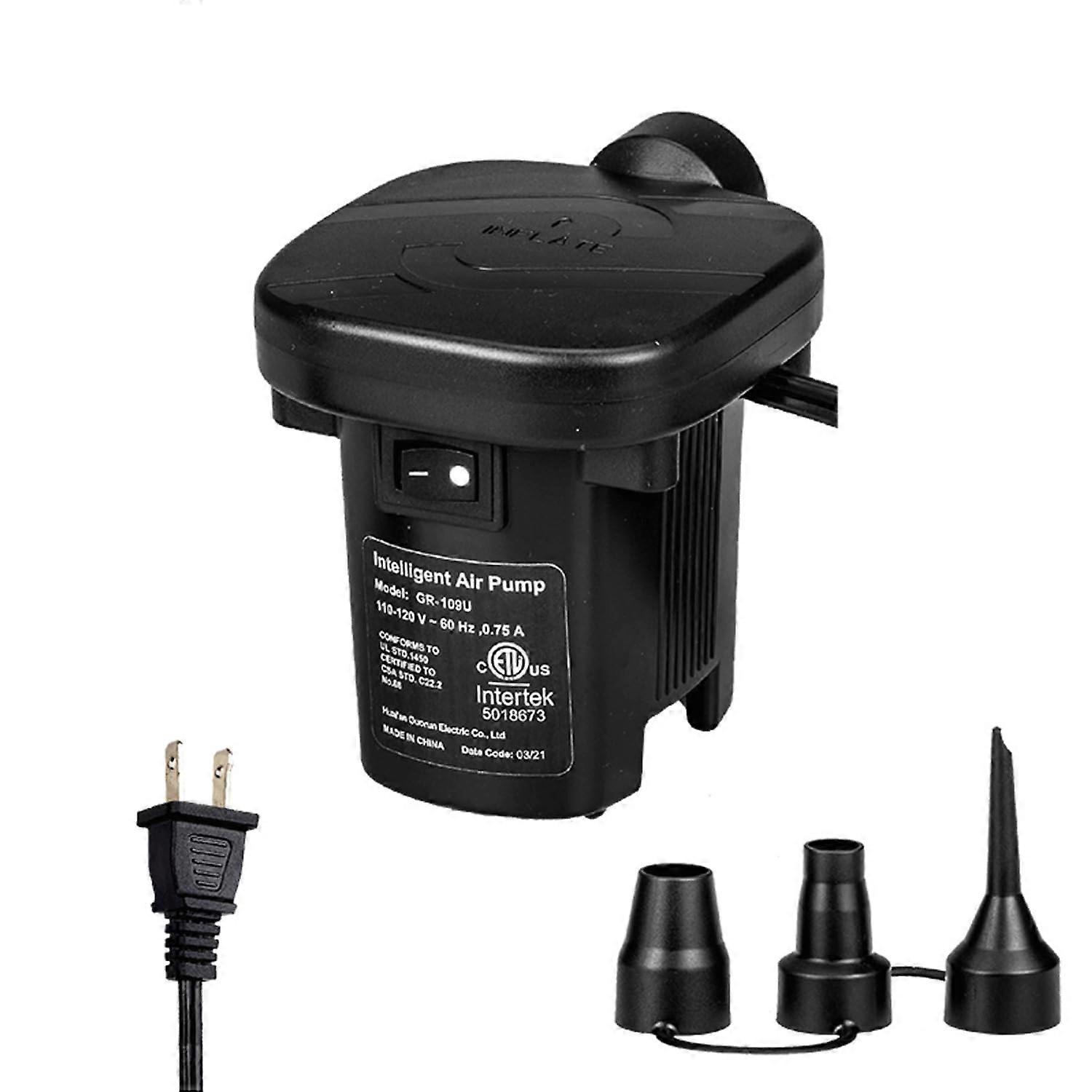 Air Bed Pump 110-120V Fast Electric Inflator Deflator with 3 Nozzles for Pool Rafts and Air Mattresses