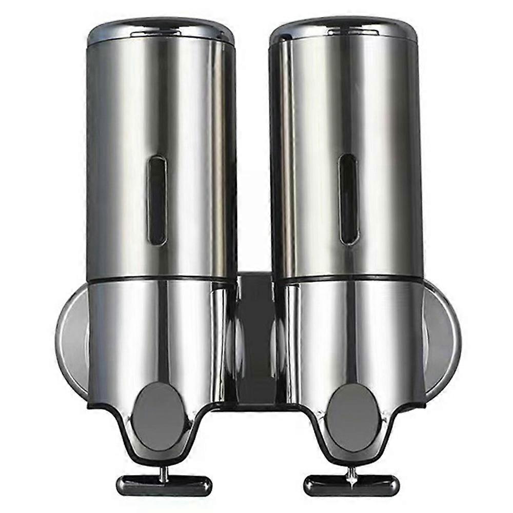 AS 1000ml Stainless Steel Double Head Soap Dispenser Manual Push Shampoo Body Wash Soap Container