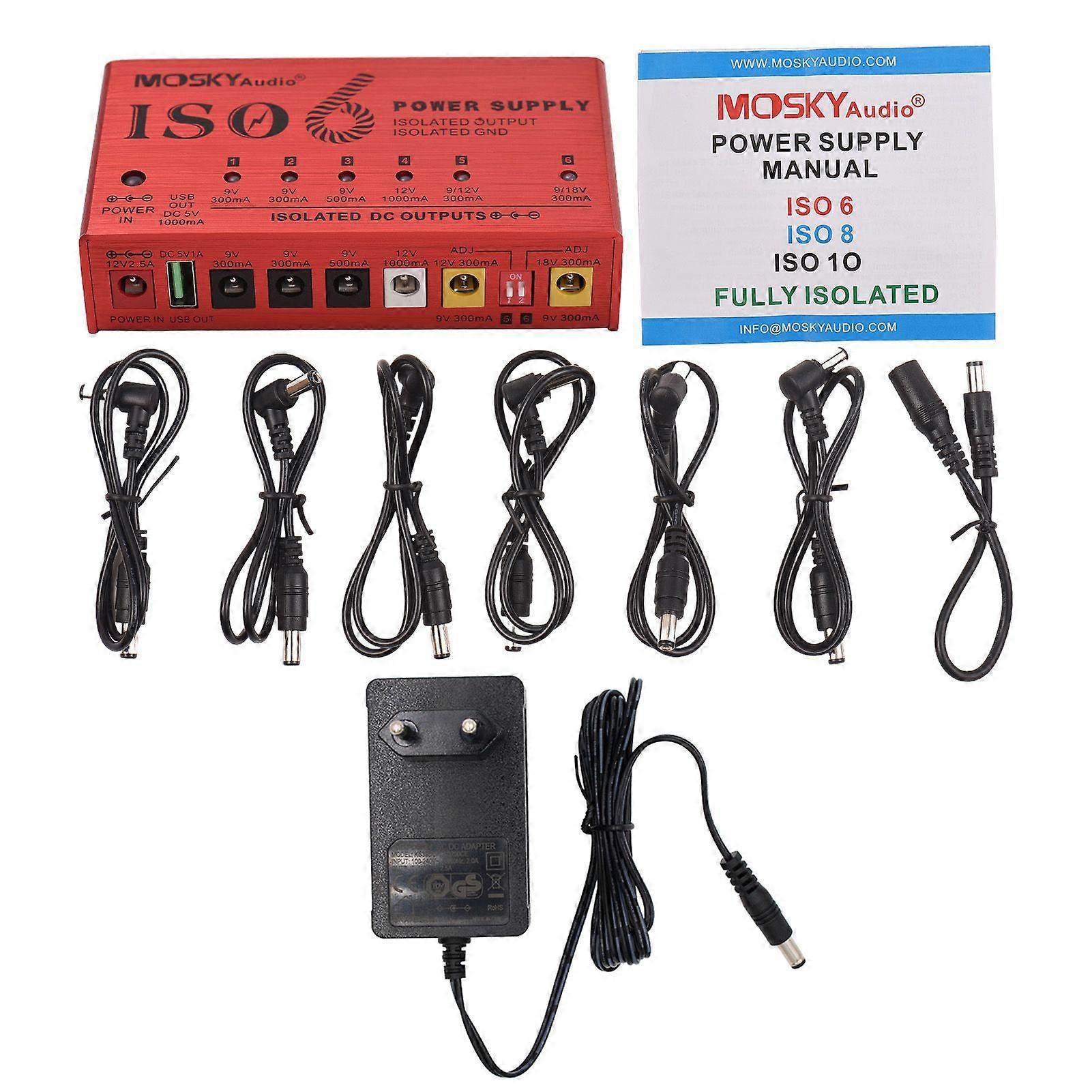 7 Channel Musical Instrument Power Supply with Independent Short Circuit Protection LED Power Indicator 6 DC Outputs and 1 USB Output for Guitar Effec