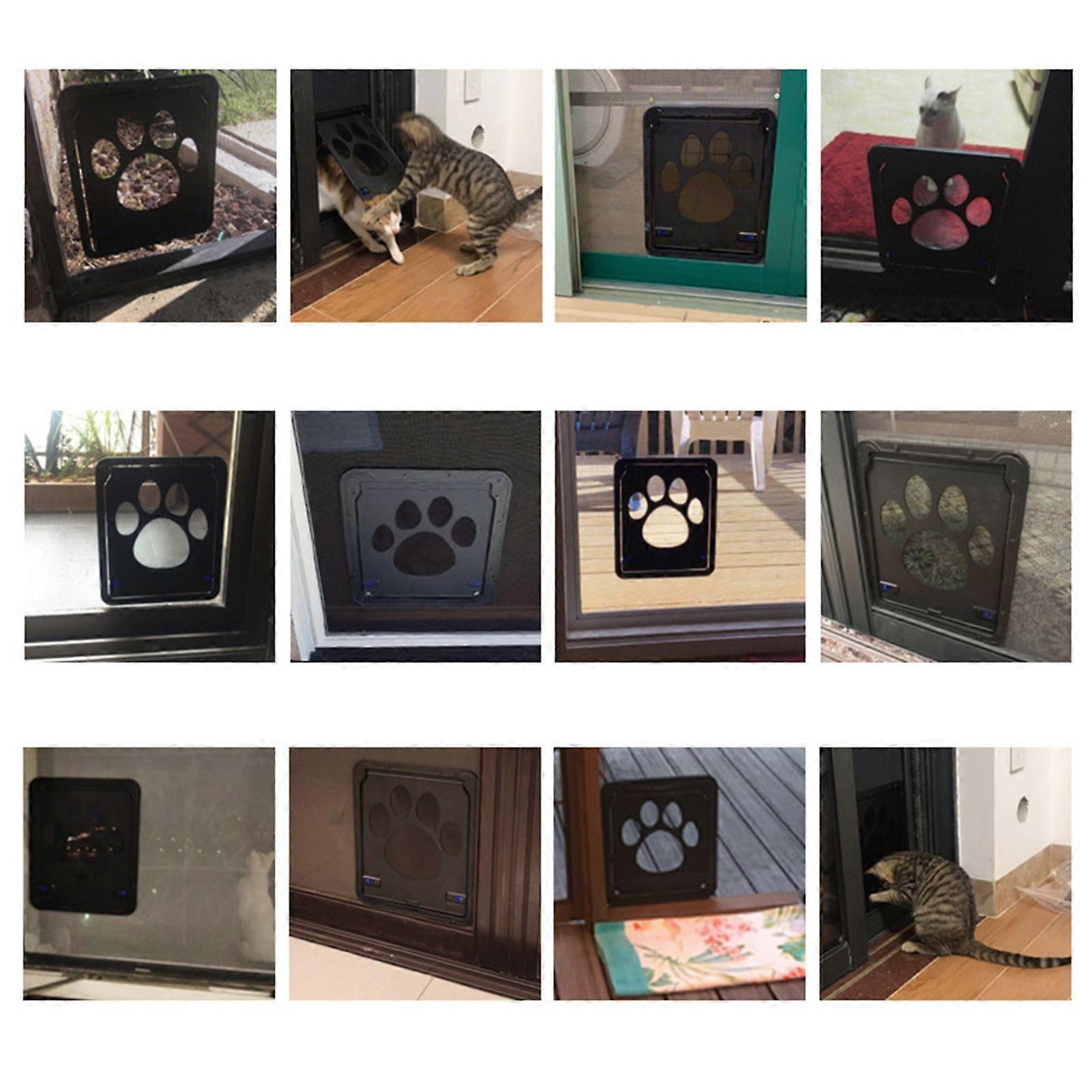 Pet Screen Door Cat Door Sliding Screen Pet Door with Magnetic Flap Lock Automatically for Small Cats Dogs