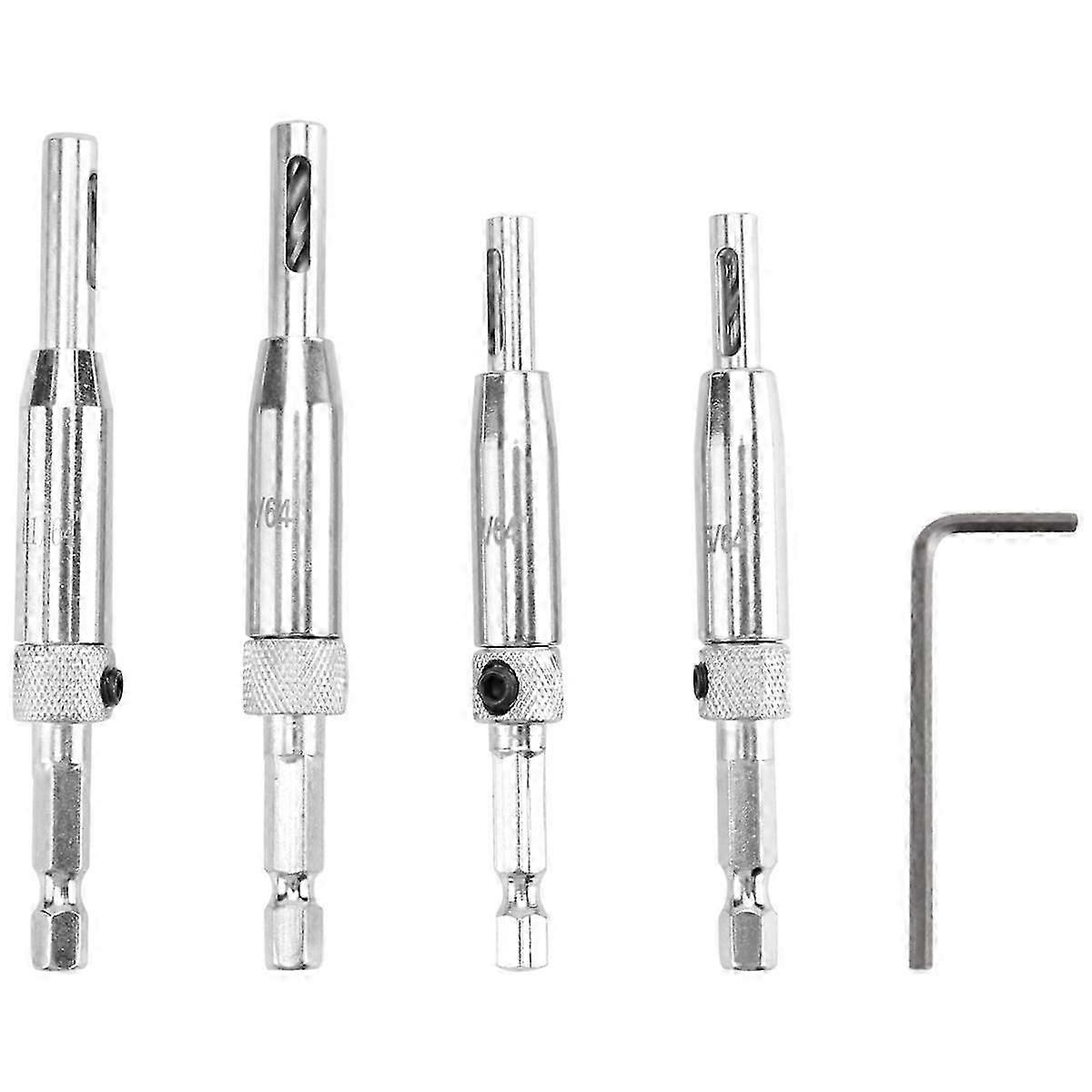 Center Drill Bit Set 5 PCS Self Centering Hinge Core Drill Bit Set compatible with Woodworking, Door Window Dri