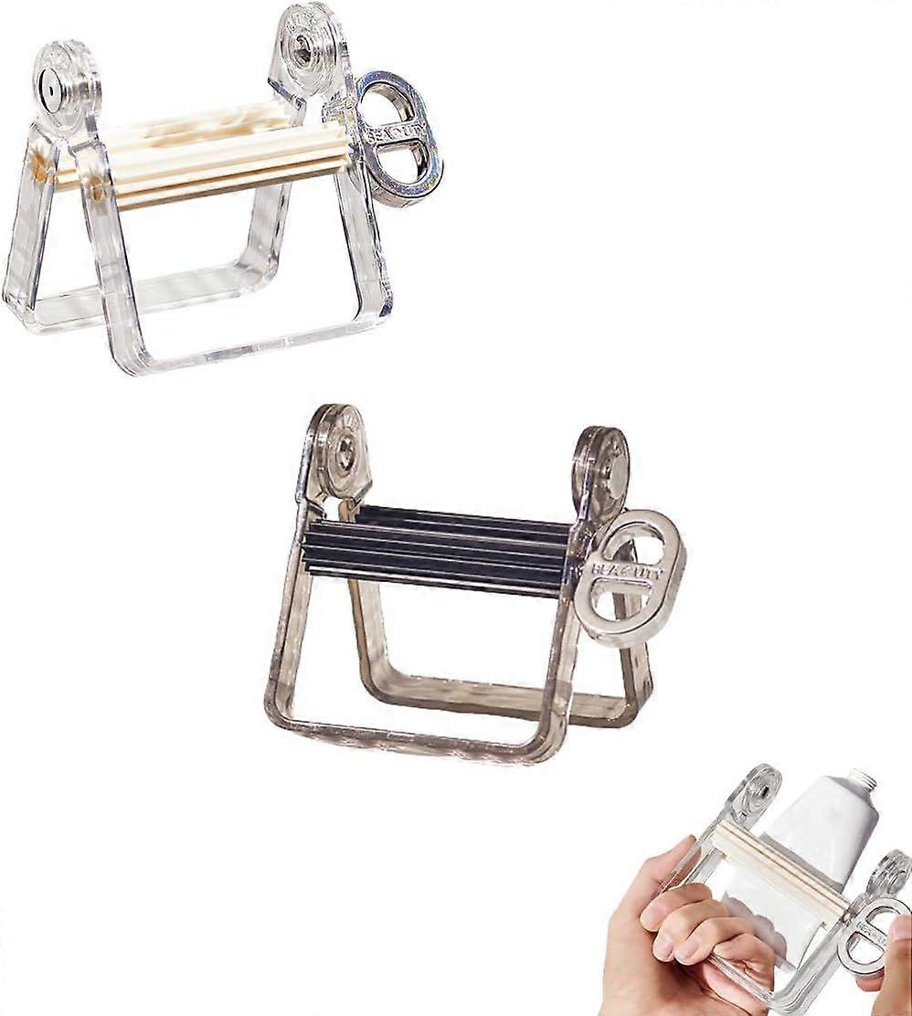 2Pcs Toothpaste Squeezer Roller, Rolling Tube Toothpaste Squeezer Toothpaste Seat Holder Stand, Toothpaste Dispensers for Bathroom, Squeezer with Rot