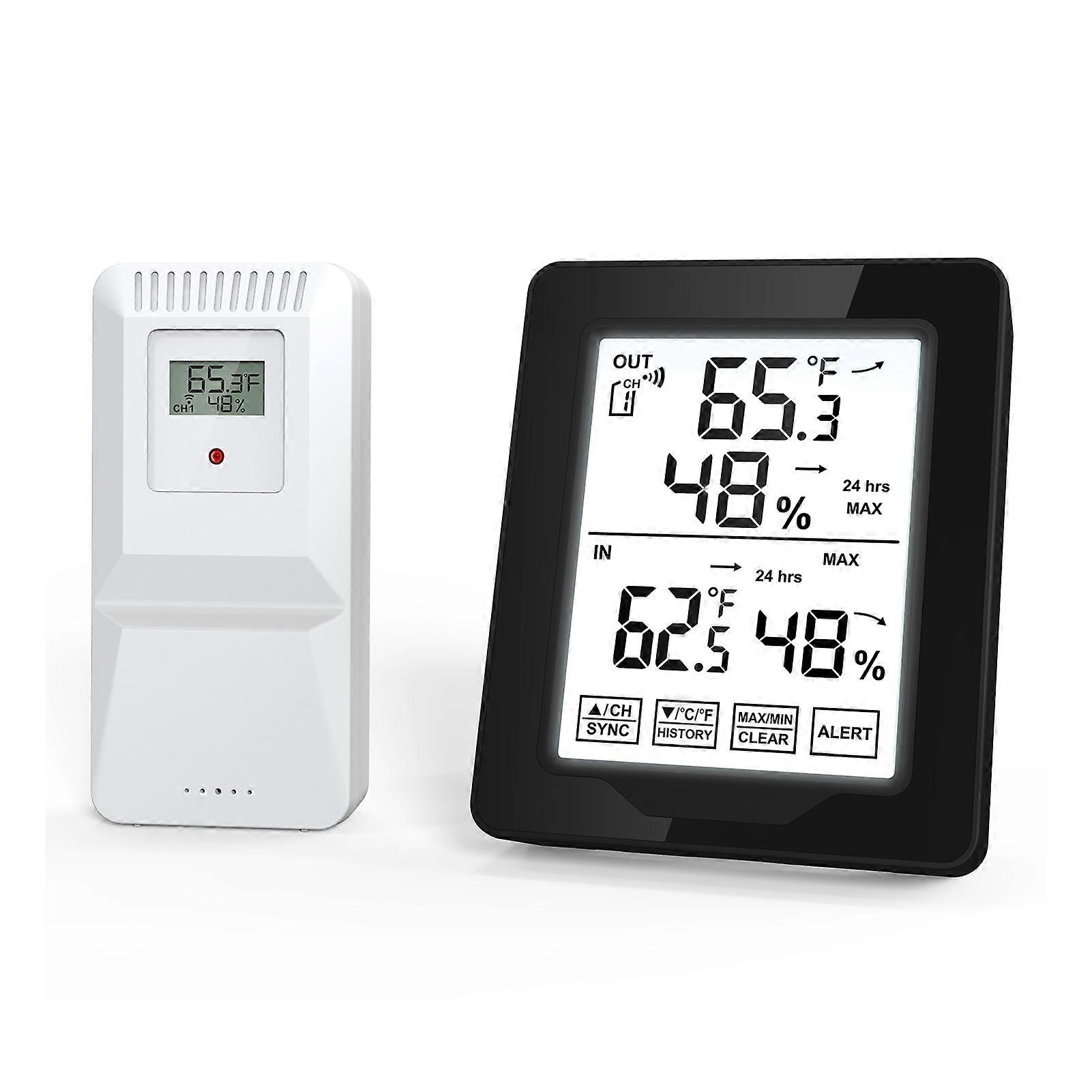 Weather Station Indoor Outdoor Thermometer Digital Thermometer Humidity Monitor with White Backlight Accurate Temperature Humidity Gauge