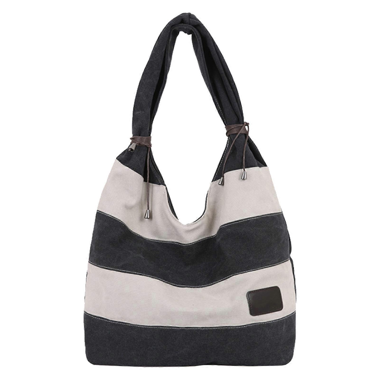 Women's Casual Canvas Tote Bag Stripe Pattern Shoulder Bag