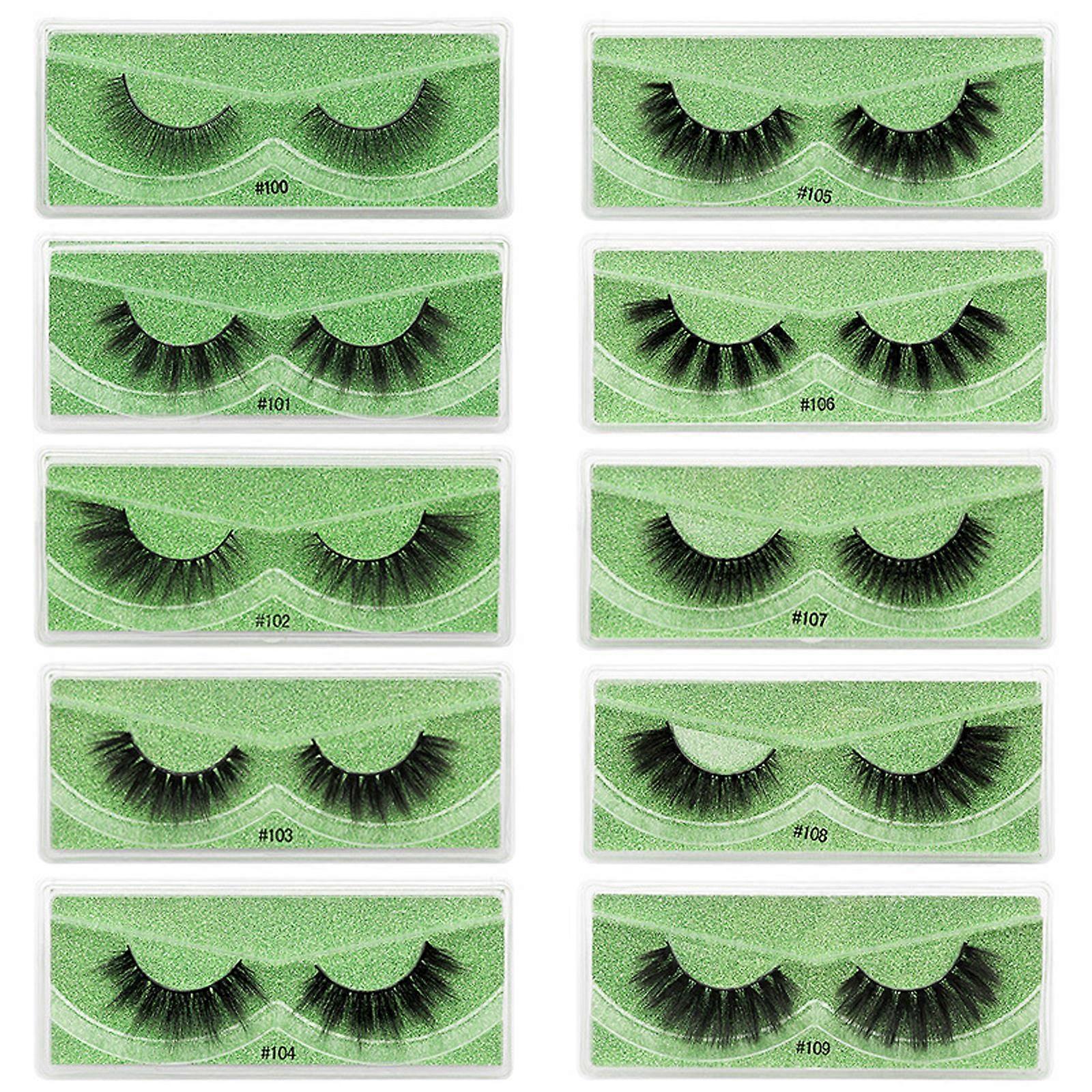 Cosmetic Eyelash Imitation Mink Eyelashes 10 Pairs Set Color Base Card Natural False Eyelashes