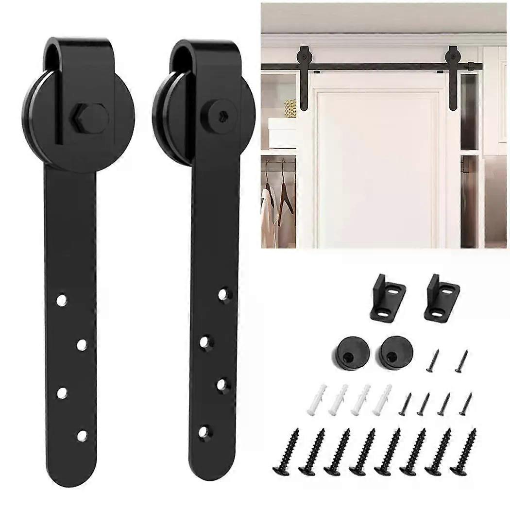 2PCS Sliding Barn Door Kits 22x28x38cm Top Mounted Hanging Rail Carbon Silent Window Roller Track I Shape Hanger T Shape Guide