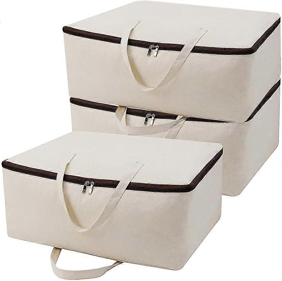 Breathable Canvas Cotton Storage Bags for Bedding Organizer - 2 Pack Soft Fabric Containers for Wardrobe Space Saving