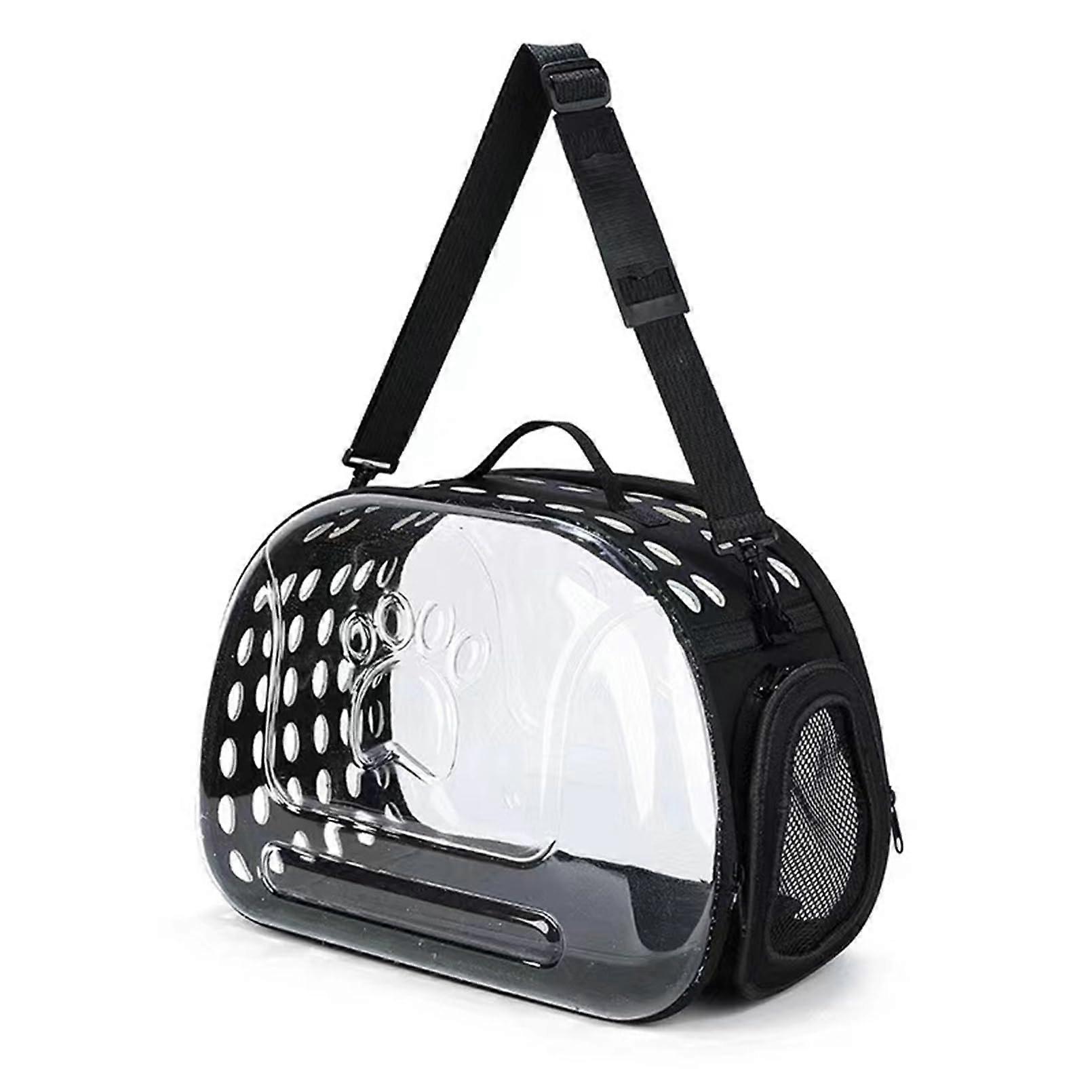 Transparent Cat Carrier Portable Soft-Sided Collapsible Pet Carrier for Small Cats Kittens Rabbits Travel Hiking Black