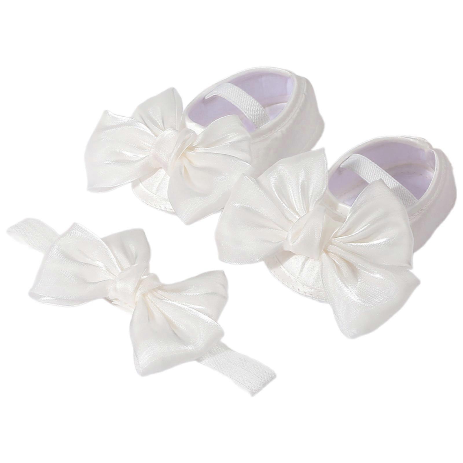 Conjunto de Sapatos e Tiara de Algodão para Bebê Menina para Crianças Pequenas Princesa Sapatos de Algodão com Tiara para Menina Pequena Branco