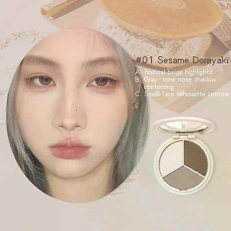 Gaibosi Leemember Tri-color Face Shadow Palette Dorayaki Bronzer Highlighter Contouring Blush Creme Mousse Textur Make-up Kosmetik