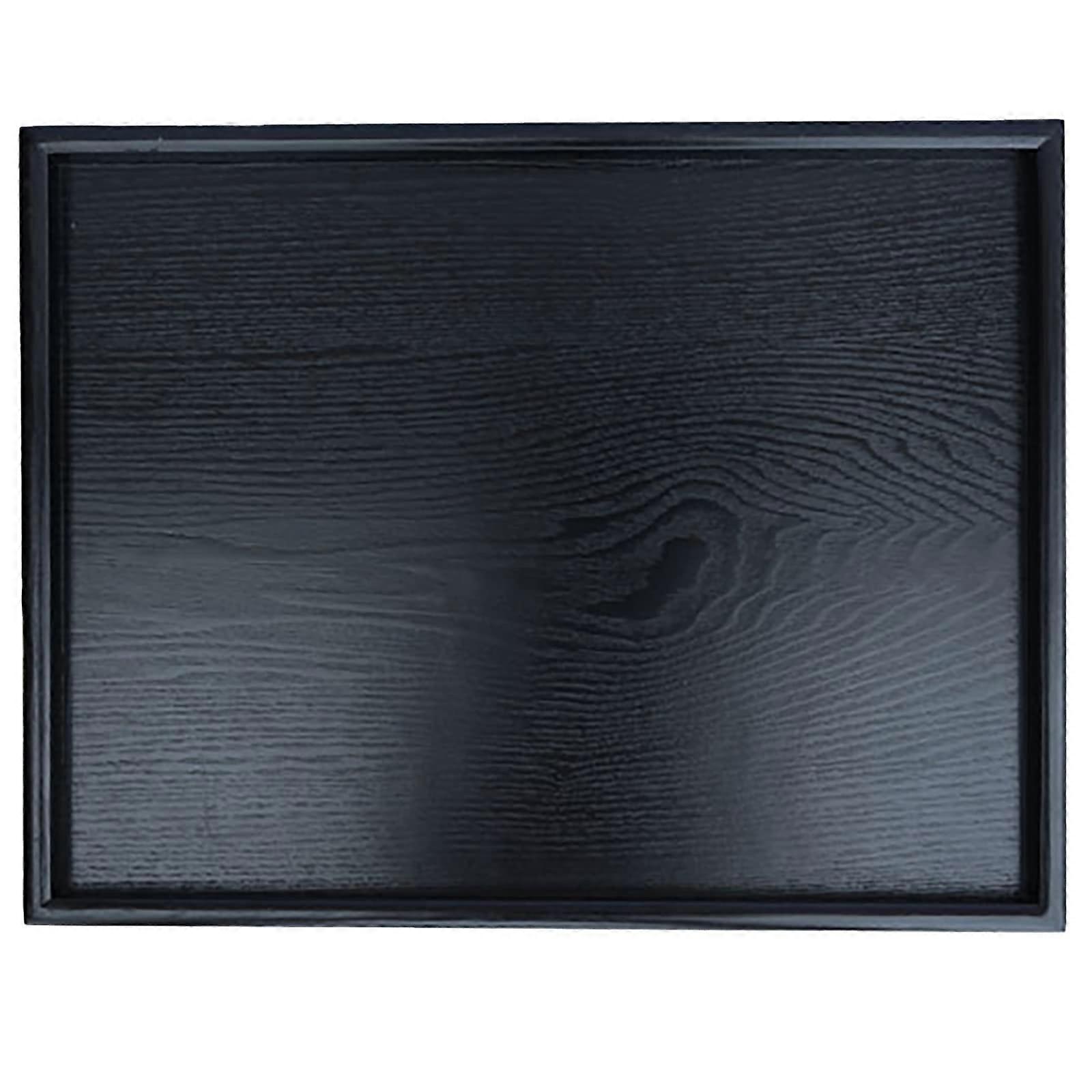 16 x 11 Inches Extra Large Solid Wood Serving Tray Black Decorative Ottoman Tray for Tea Coffee Snacks Meals