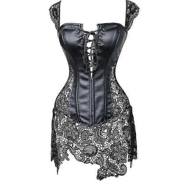 مثير الملابس الداخلية النساء الجلود والدانتيل هزلية Steampunk مشد اللباس الخصر بوستير كوربيت زائد الحجم