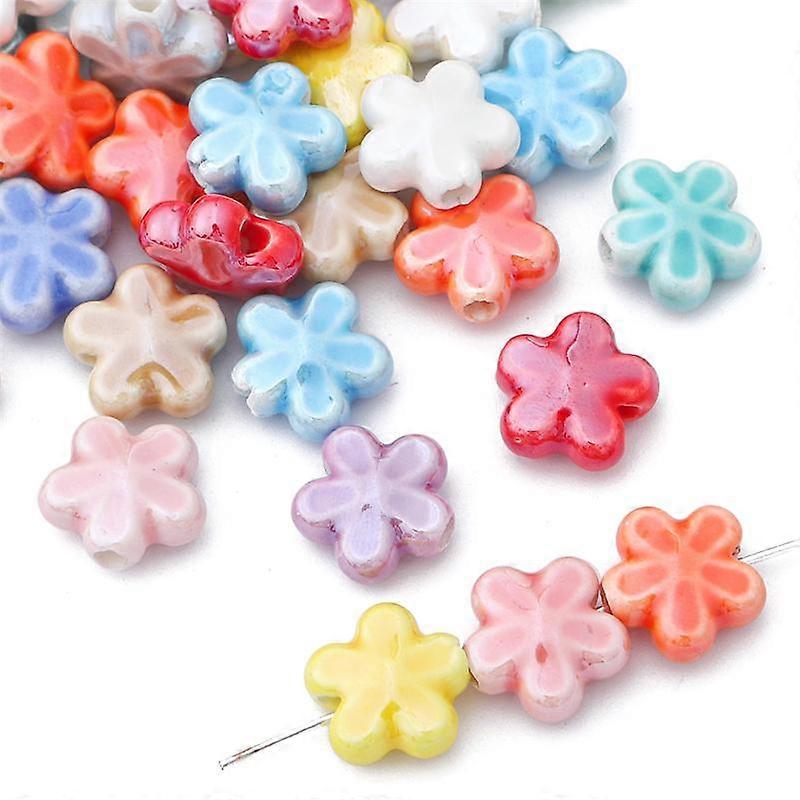 10pcs/Bag 12mm Handmade Colorful Flower Shape Ceramic Charm Beads Porcelain Spacer Beads for Bracelet Necklaces DIY Jewerlry Craft Making