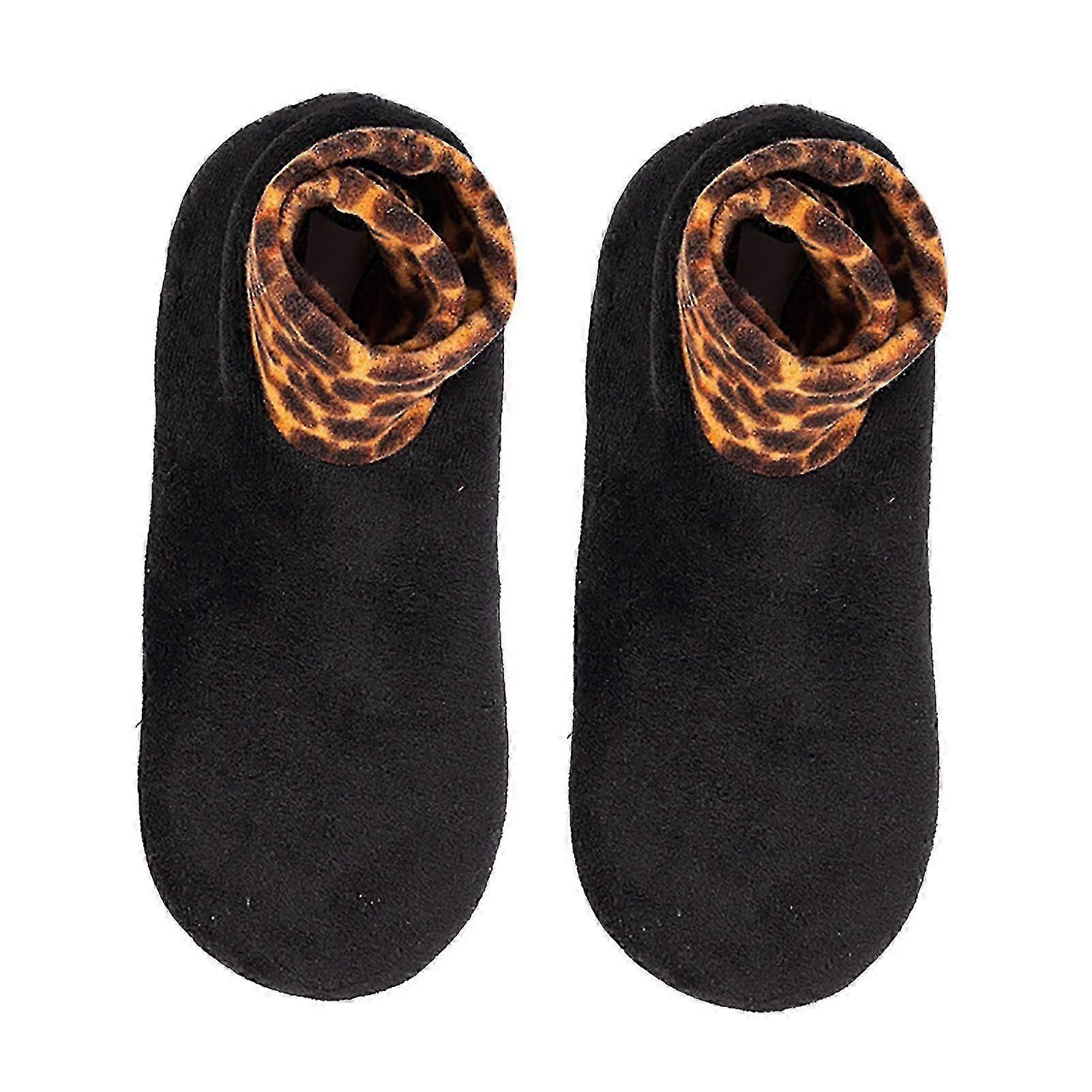 Double Layer Women's Plush Lining Thick Bottom Slippers Leopard Print Patchwork Ground Socks