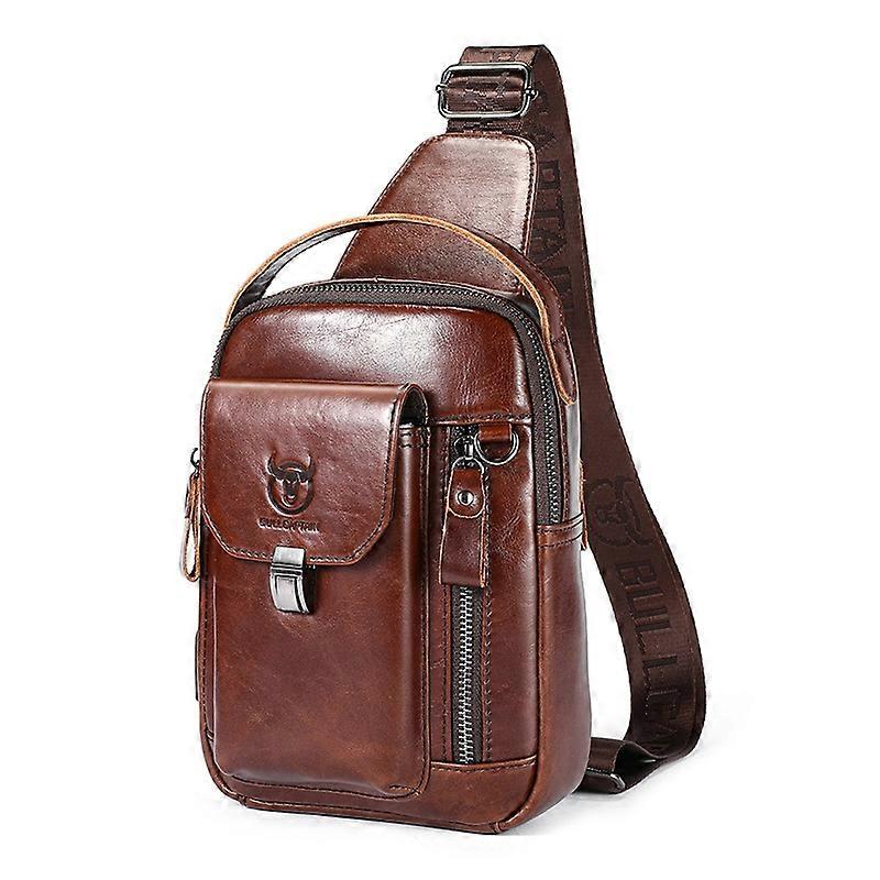 BULL CAPTAIN 129 First-Layer Cowhide Men Soft Chest Bag Outdoor Casual Messenger Bag(Red Brown)