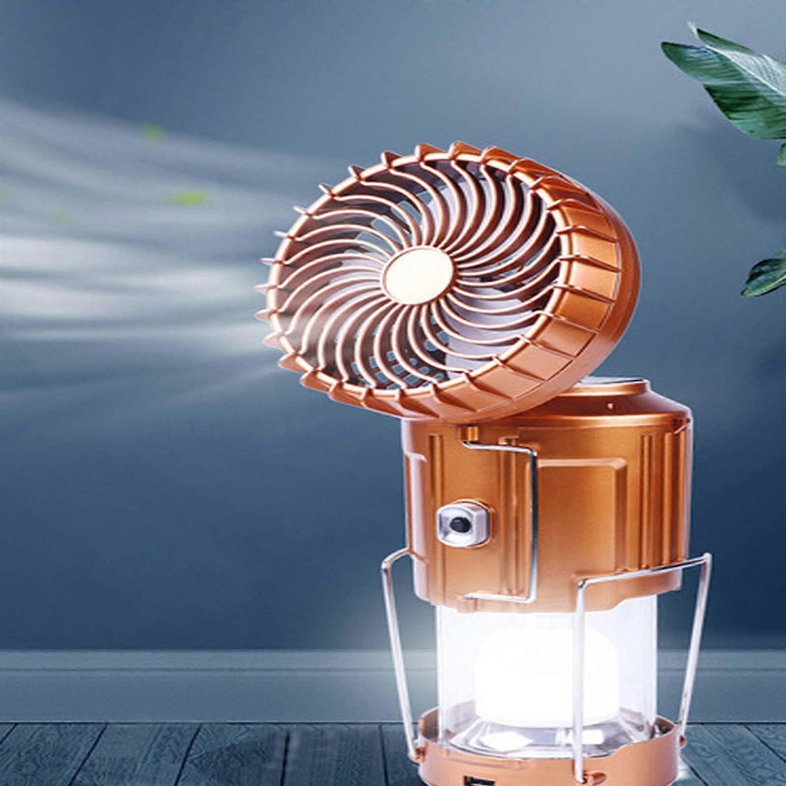 6 in 1 Outdoor LED Camping Lantern with Fan, Multi-Function, Rechargeable USB (Gold)