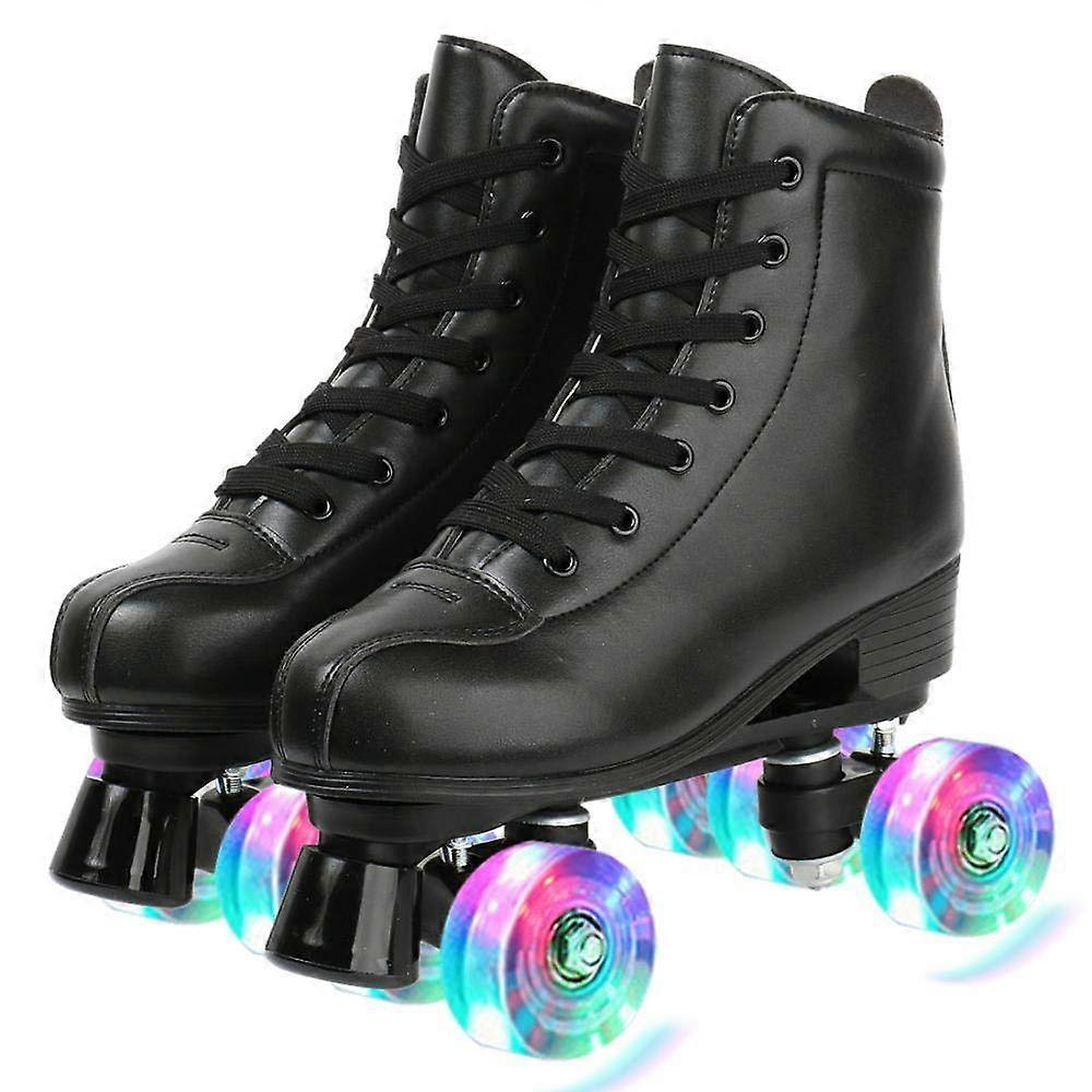 Womens Roller Skates Light Up Wheels Artificial Leather Adjustable Double Row 4 Wheels Shiny Skates For Teens And Adults