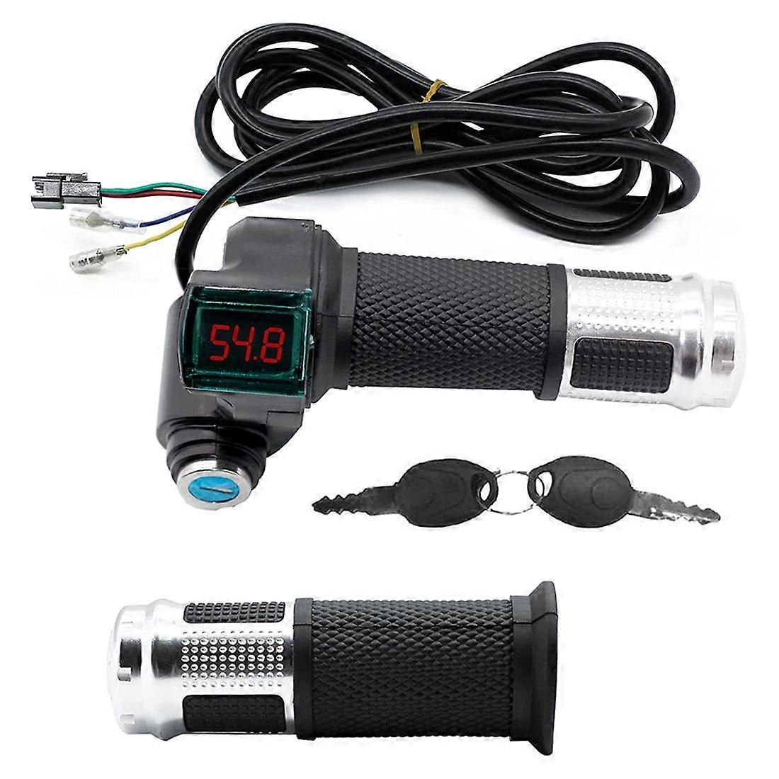 1Pair Electric Bicycle Throttle Grip with LCD Battery Voltage Display Key Knock, Universal Electric