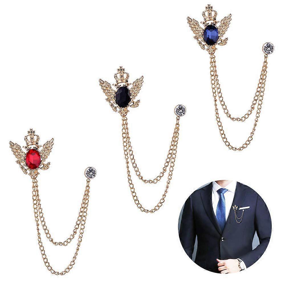 3PCS Brooch Suit Pin Badge with Chains Brooch