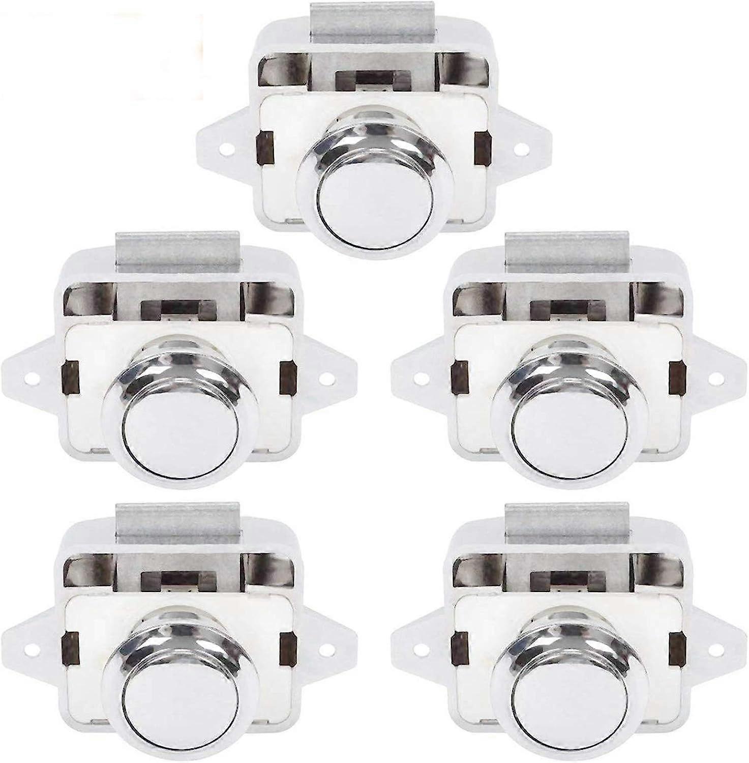 Push Button Campervan - Latch Lock Door Closer Cupboard Knob for RV Motor Caravan 5 Pieces Silver