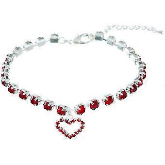 Wekity Pet Single-flow Rhinestone Cat And Dog Jewelry Pet Collar Adjustable Prince And Princess Jewelry With Heart-shaped Pendant,red,s