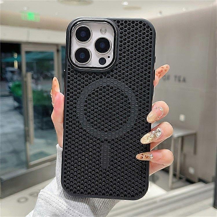 For iPhone 16 Pro Magnetic Case Electroplated Mesh Heat Dissipation TPU+PC Phone Back Cover
