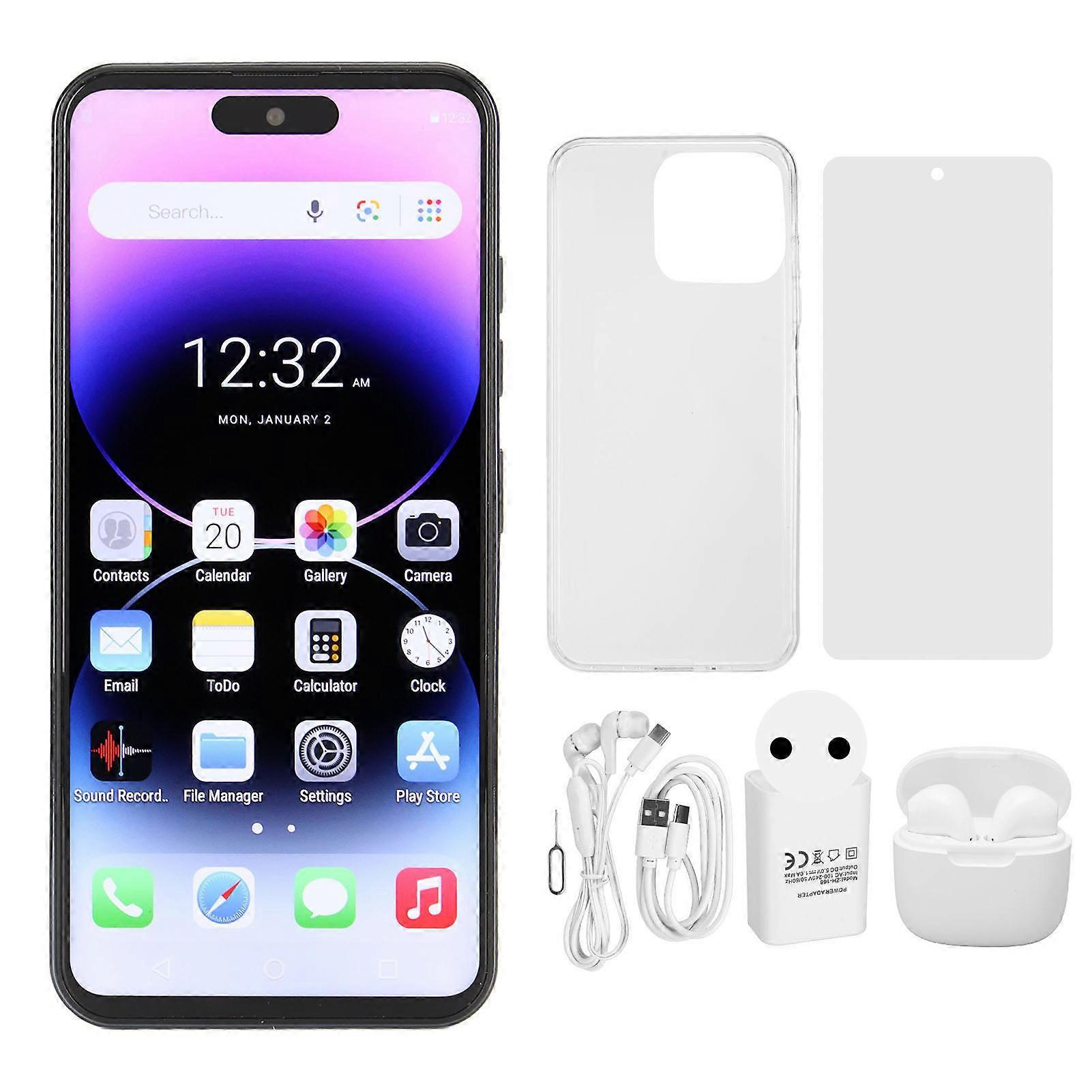 6.6in 4G Smartphone for Android 13 8GB 256GB Ultra Thin Unlocked Cell Phone 8MP 24MP Dual Cameras with White Bluetooth Earphones
