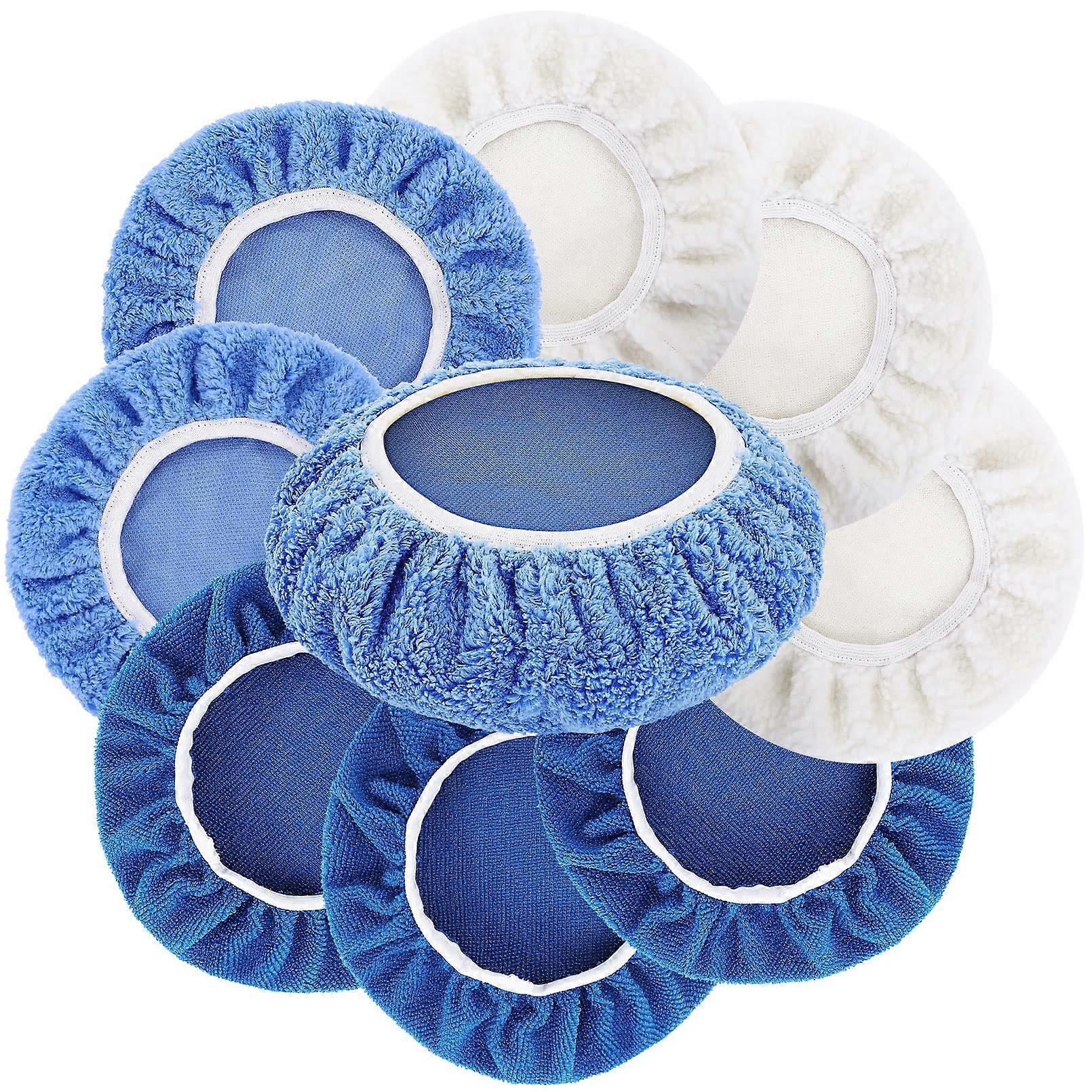 9PCS Polishing Bonnet Pads,9 to 10 Inch Polisher Bonnet Buffer Bonnets Waxers Bonnet