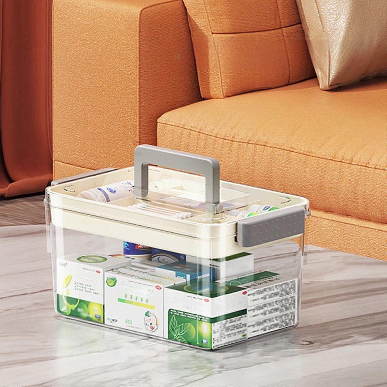 2-Tier Clear Plastic Medicine Storage Box with Handle, Multi-Compartment First Aid Organizer for Home and Travel