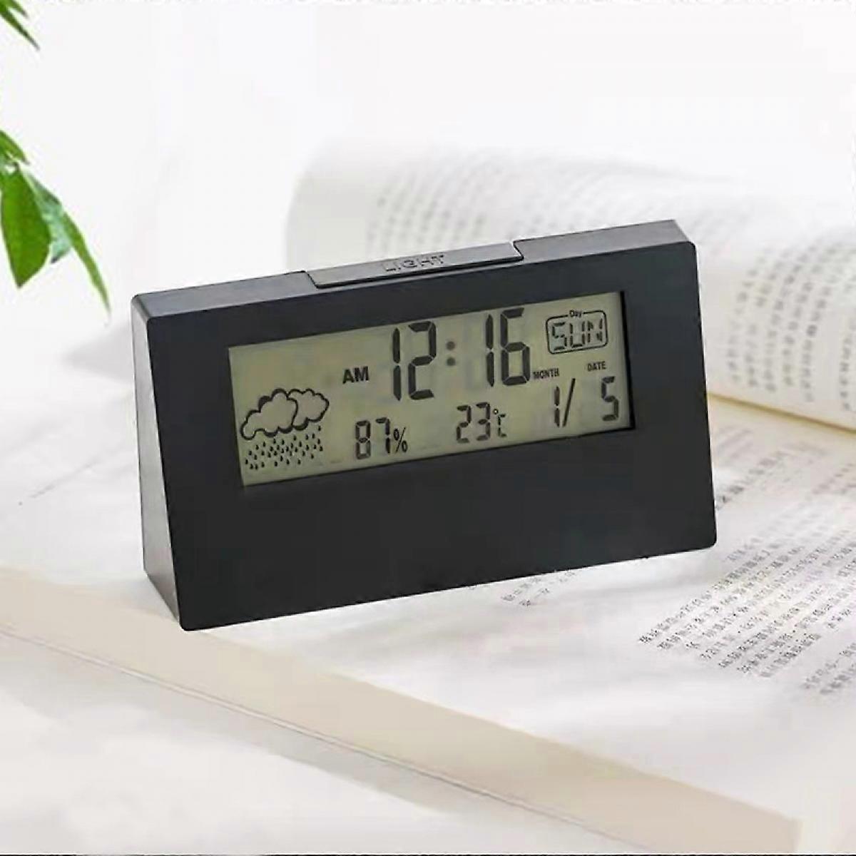 Digital Travel Alarm Clock - Foldable Calendar & Temperature & Timer LCD Clock with Snooze Mode - Large Number Display, Battery Operated - Compact Des