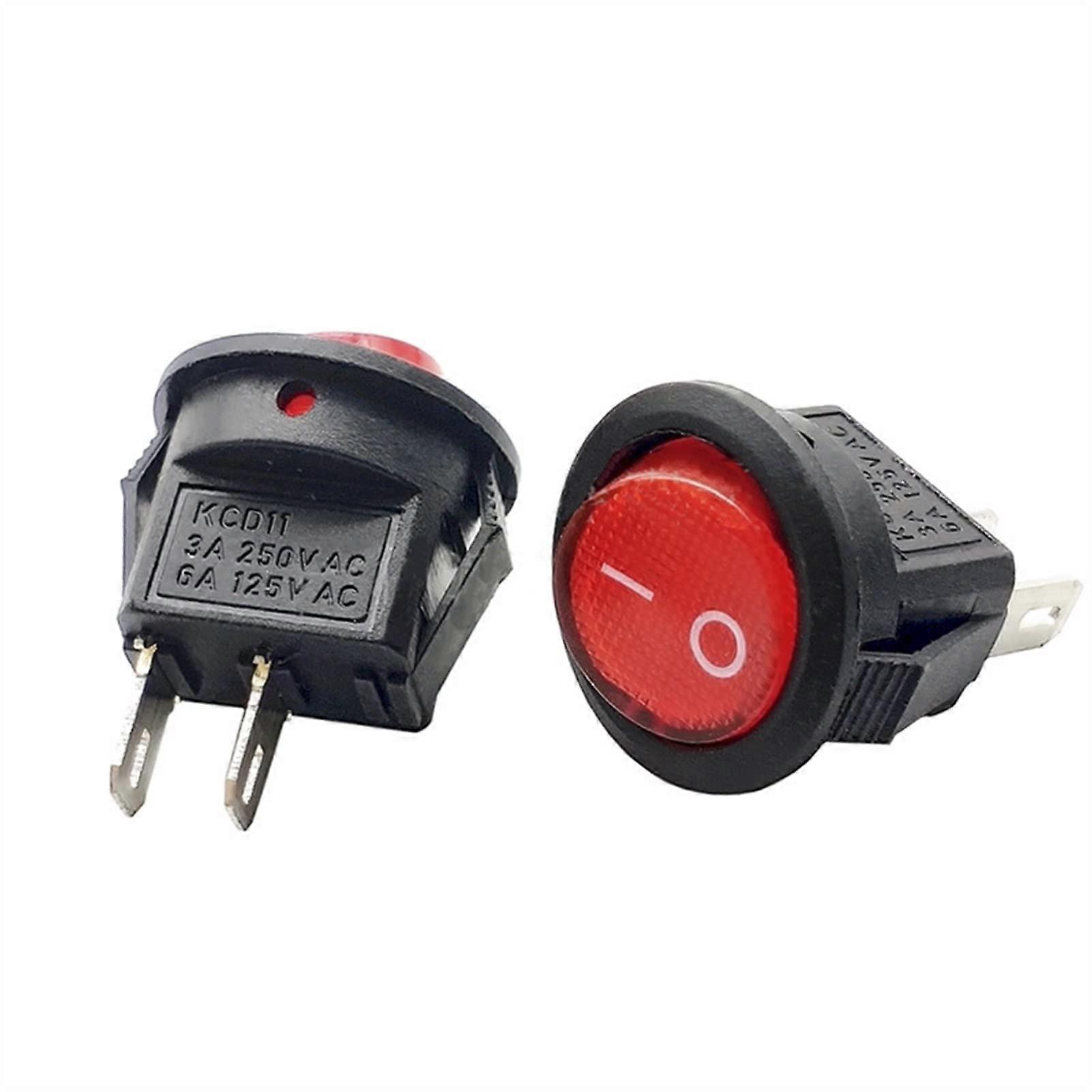 Rocker Switch 16mm Red Light SPST 2-Pin 250V 3A Round Snap-In On/Off - 10 Pcs Lot - KCD
