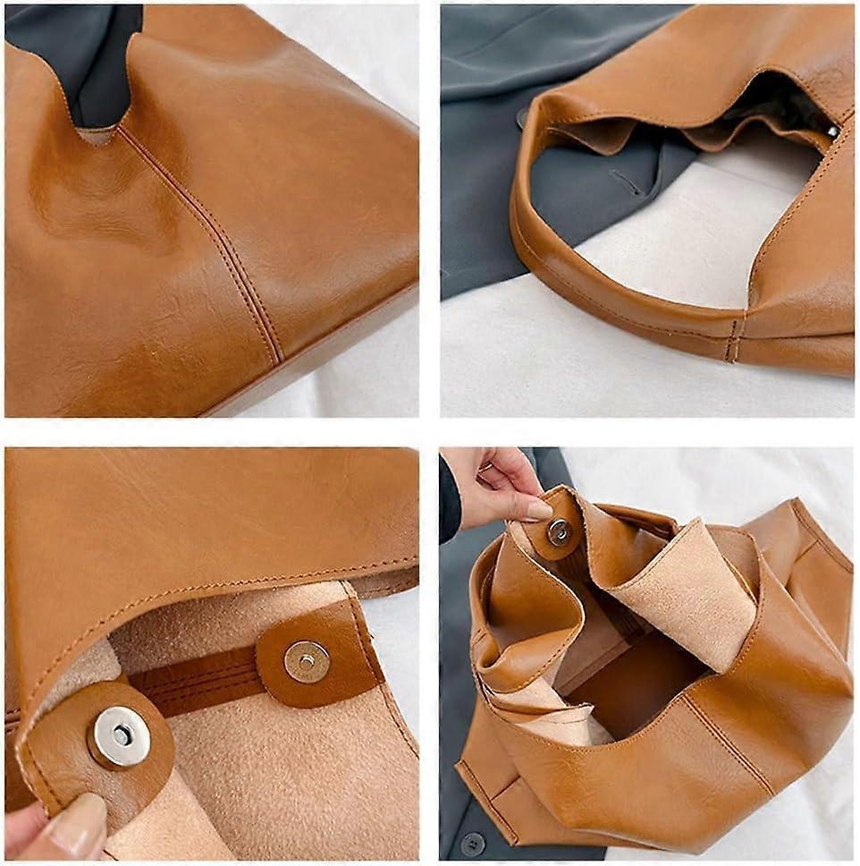 Slouchy Hobo Bag For Women - PU Leather Crossbody Tote, Soft Shoulder Purse, Large Capacity (B Coffee Color) - View #4