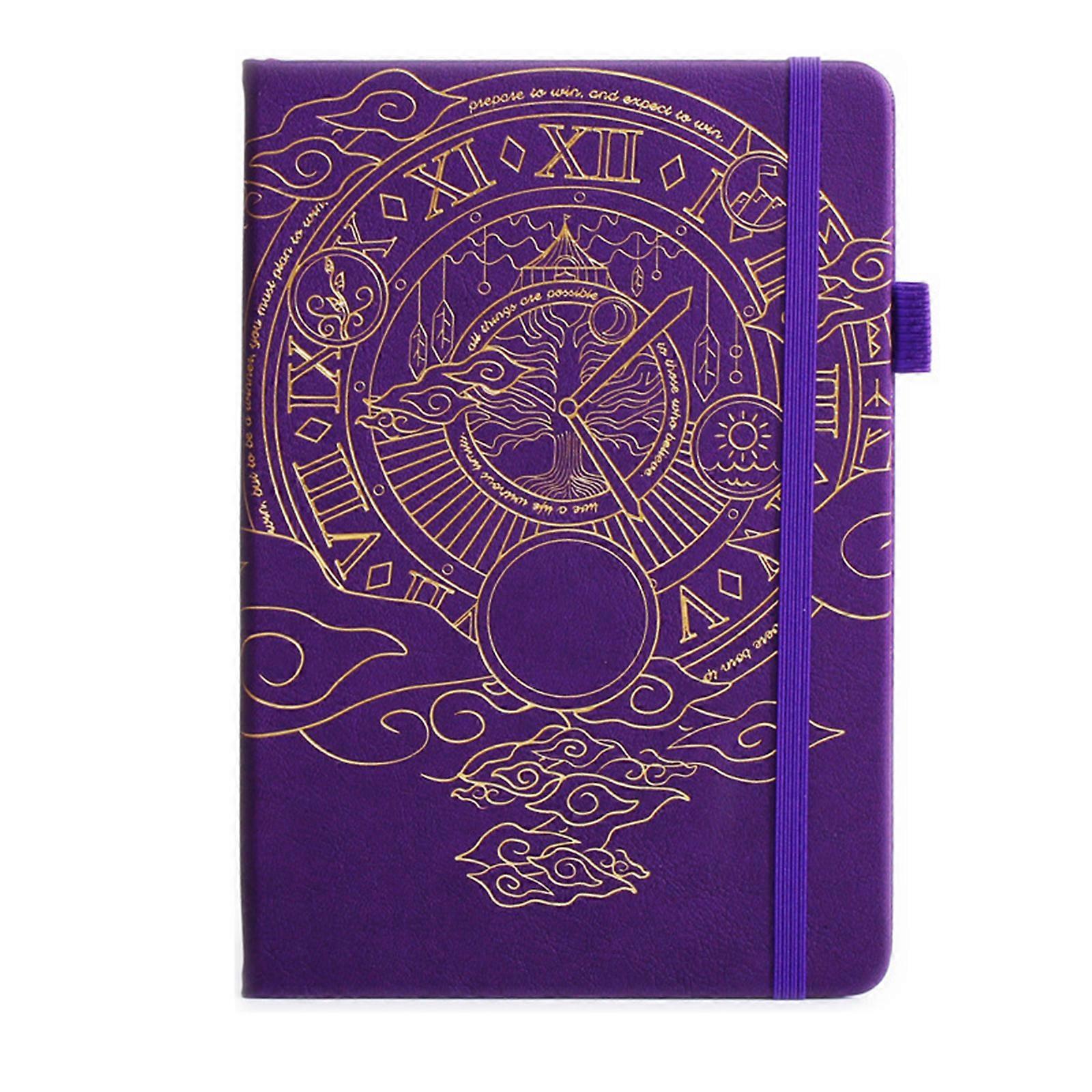 Weekly Monthly Planner Notebook with Elastic Bands, Colorful Ribbon Book Page Mark, Leather Planner Appointment Diary Purple