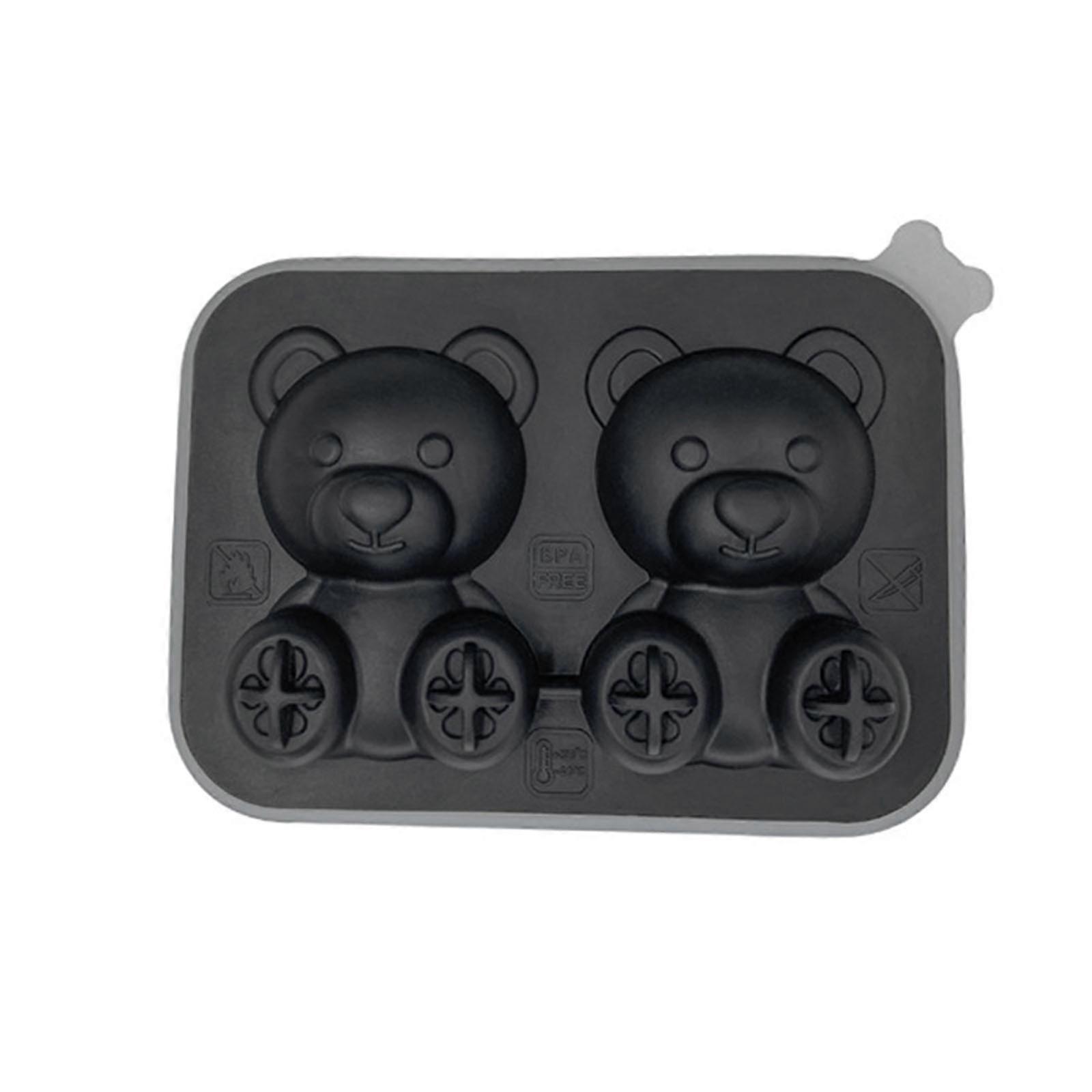 Ice  Trays for Freezers 4 Cavity Large Ice  Molds with Lid Bear Ice  Molds Easily Release Silicones Ice  Tray  Black