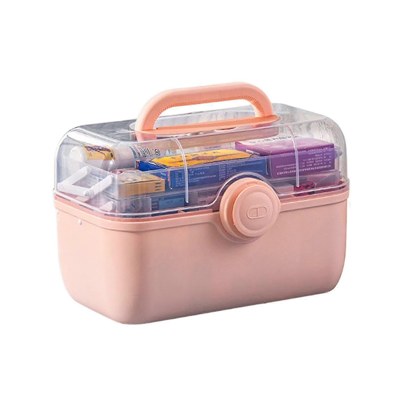 3-Layer Portable Large Capacity First Aid Box with Handle - High Quality Pink