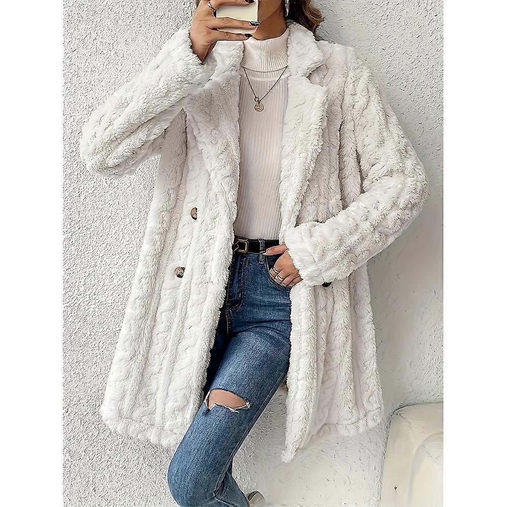 Autumn and Winter Women's Plus Size Solid Colour Plush Button Down Jacket, Casual Long Sleeve Lapel Jacket, Women's Plus Size Clothing