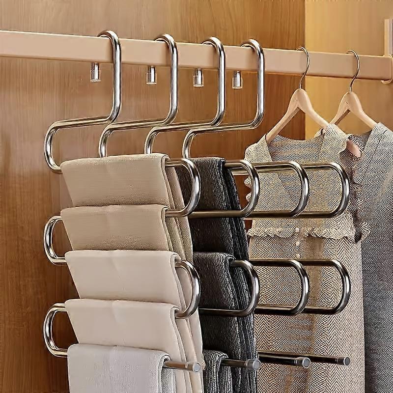 5-Tier Stainless Steel Pants Hanger – S-Shaped, Non-Slip, No-Mark Multi-Layer Organizer for Closet Storage
