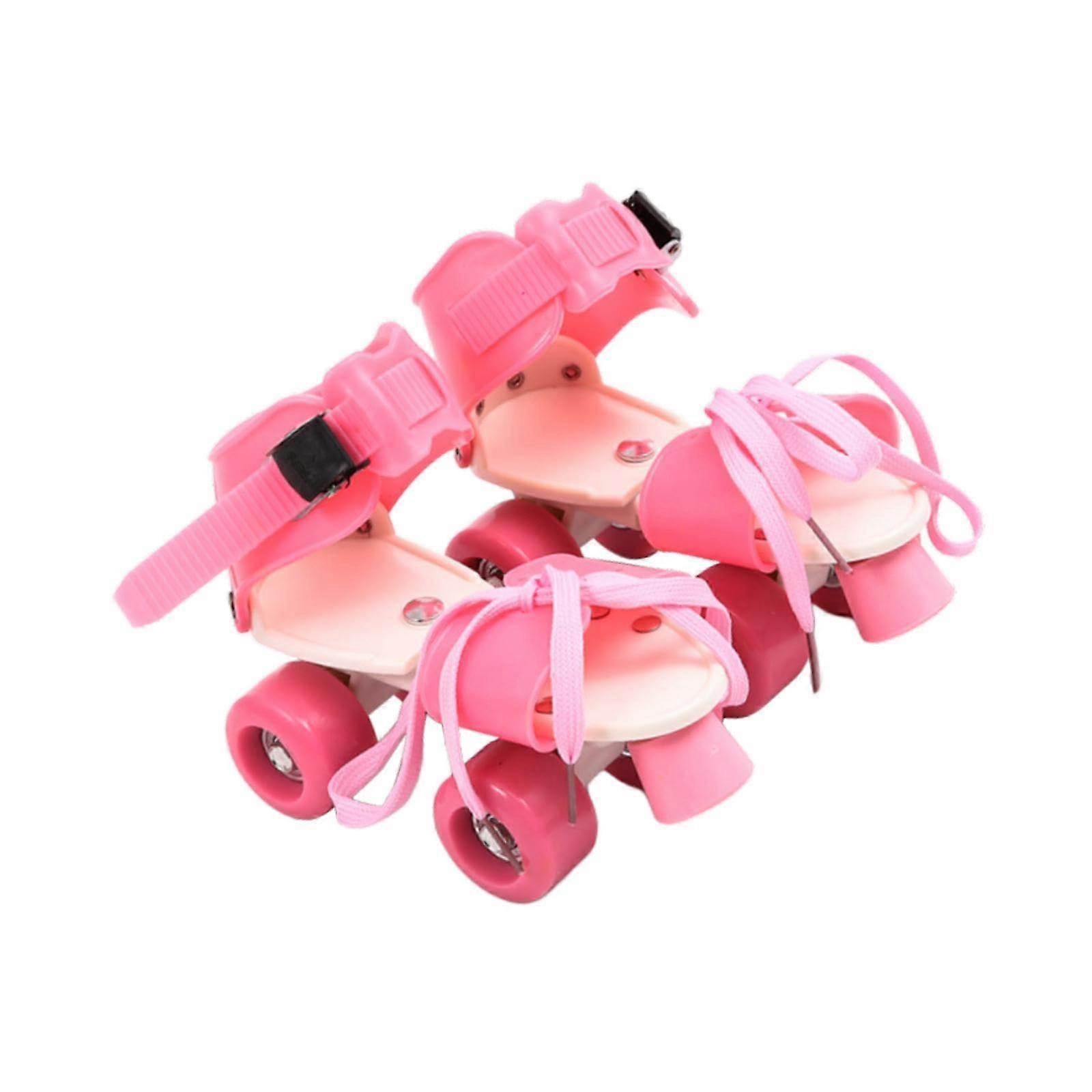 's Adjustable Roller Skates, 4 Wheels, Simple Training Quad Skates, Double Row, for and Aged 3 to 6 Beginners Rosa