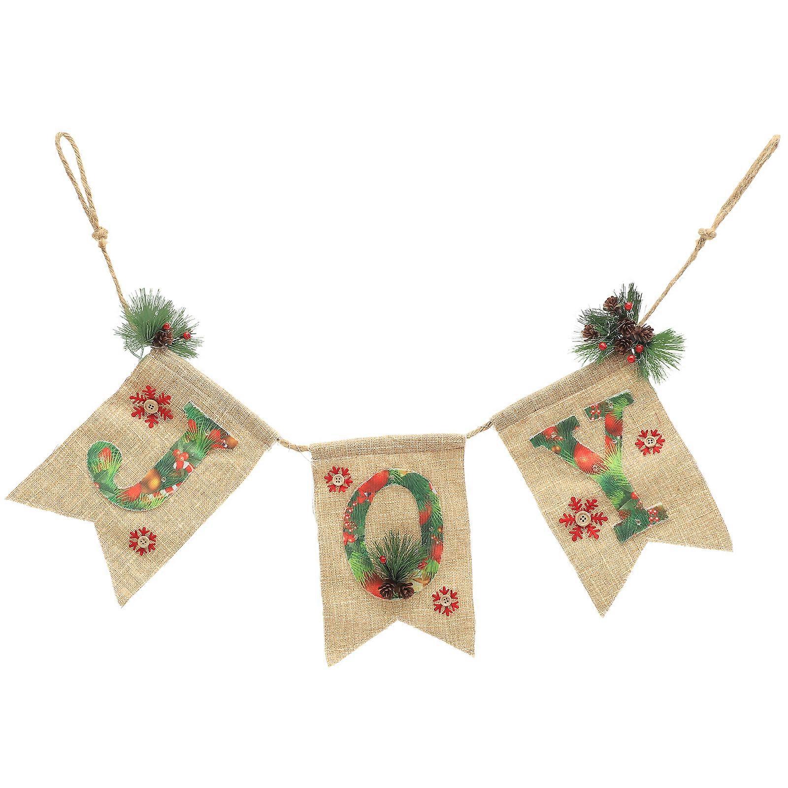 Hanging Banner for Parties Linen Christmas Bunting Multi Color 23x15cm Flags 1Set