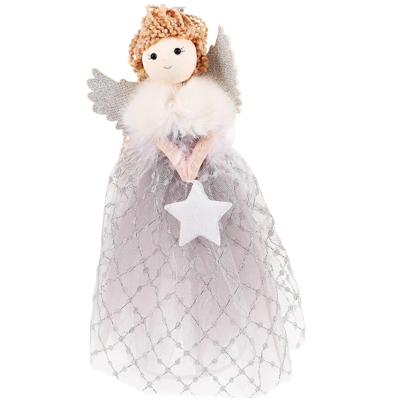 Angel Tree Topper Plush Christmas Angel Decoration Light Grey Tree Decor 1Set