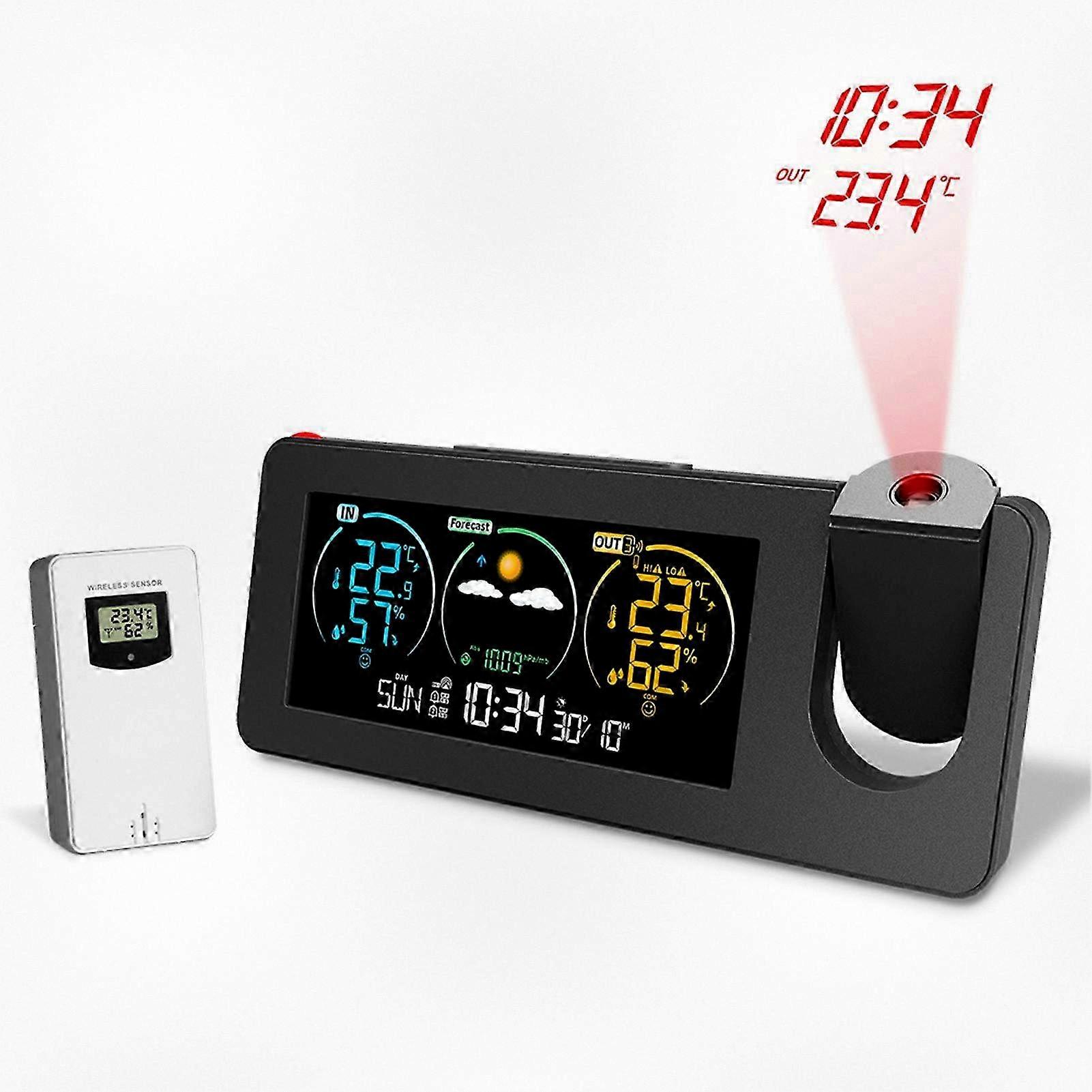 New Digital Alarm Clock with Electronic Projection, Weather Station Forecast, Temperature Humidity Monitor, Color Screen for Home & Office FJ3538